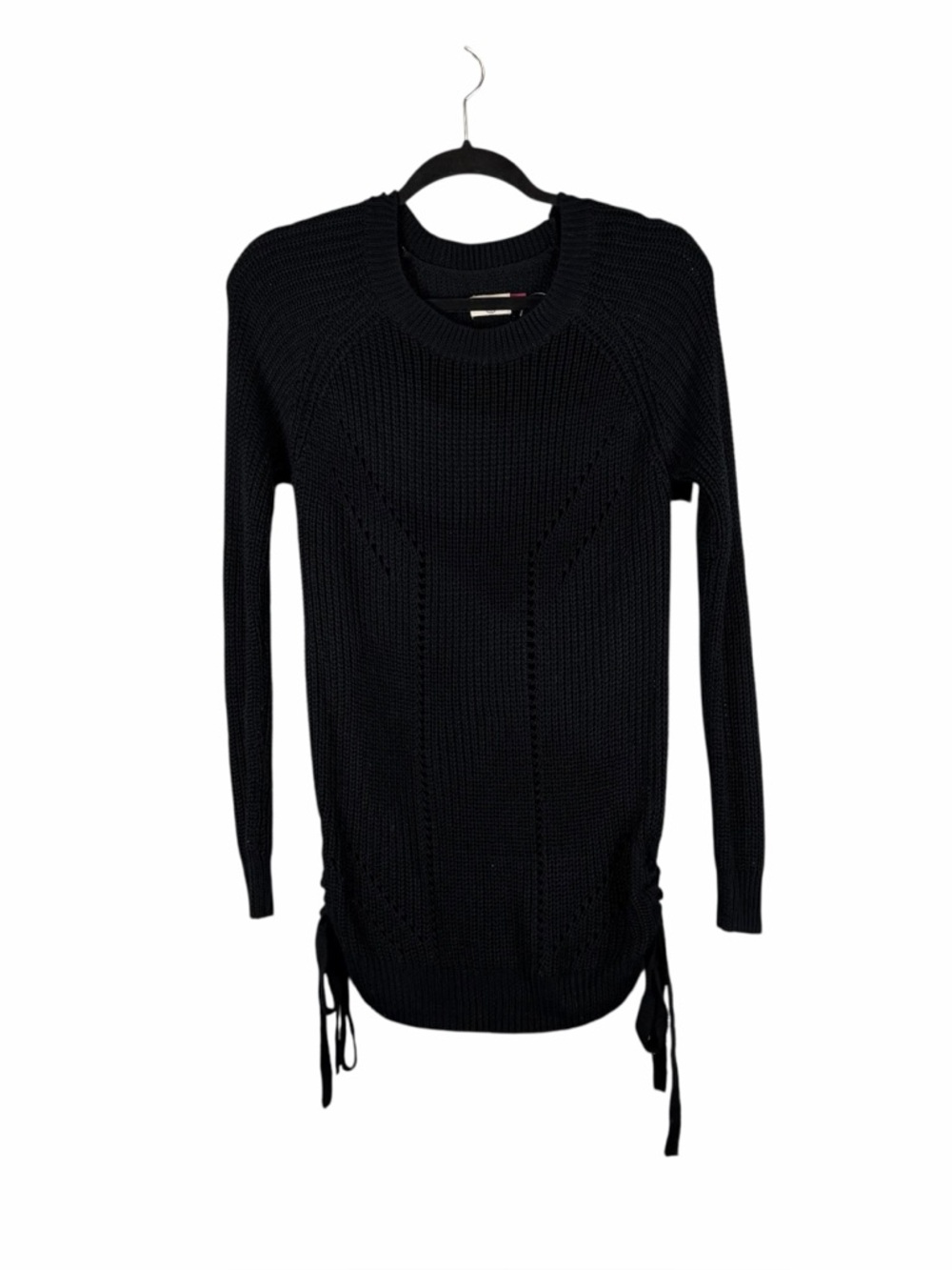 SO Perfectly Soft Black Open Knit Tie Side Sweater Size M